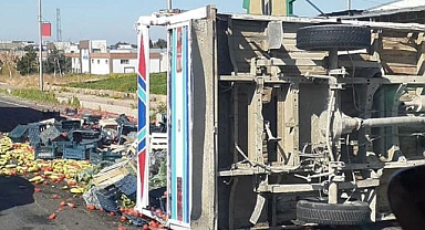 Urfa'da sebze yüklü kamyonet devrildi !