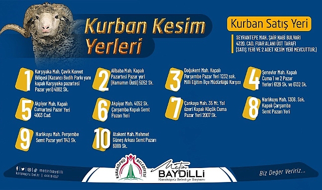 Karaköprü'de Kurban Satış ve Kesim Yerleri Belirlendi