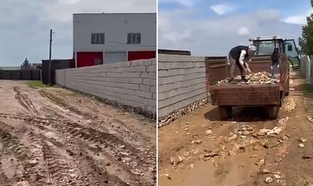 Çamurlu yol bezdirdi! Ceylanpınar’da belediyenin işini vatandaş yaptı!