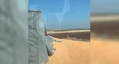 Urfa’nın ilçesinde mısır yüklü TIR devrildi!