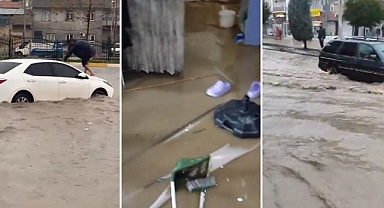 Şanlıurfa’da yağmur birden bastırdı! Vatandaş aracın üzerine çıkmak zorunda kaldı!