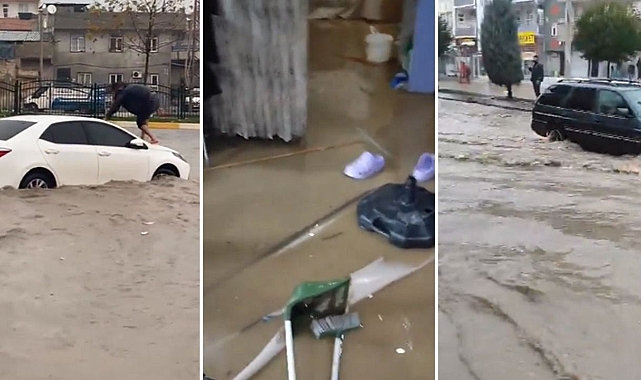 Şanlıurfa’da yağmur birden bastırdı! Vatandaş aracın üzerine çıkmak zorunda kaldı!