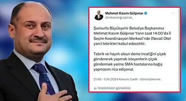Başkan Gülpınar’dan duyarlı davranış! Çiçek yerine SMA hastalarına bağış rica etti!