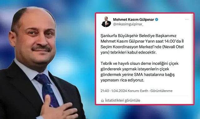 Başkan Gülpınar’dan duyarlı davranış! Çiçek yerine SMA hastalarına bağış rica etti!