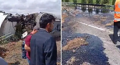 Şanlıurfa’da TIR devrildi! Yola akaryakıt döküldü!