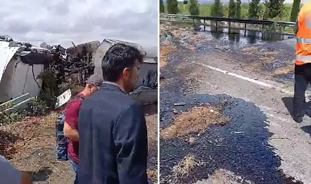 Şanlıurfa’da TIR devrildi! Yola akaryakıt döküldü!