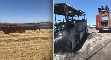 Seçim güvenliği için yola çıkmıştı! Urfa'da emniyete ait servis yandı!