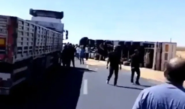 Şanlıurfa’da buğday yüklü TIR devrildi!