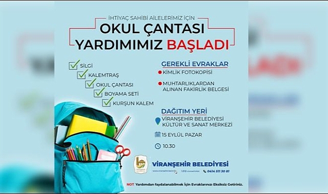 Viranşehir Belediyesi'nden Öğrencilere Çanta ve Kırtasiye Desteği