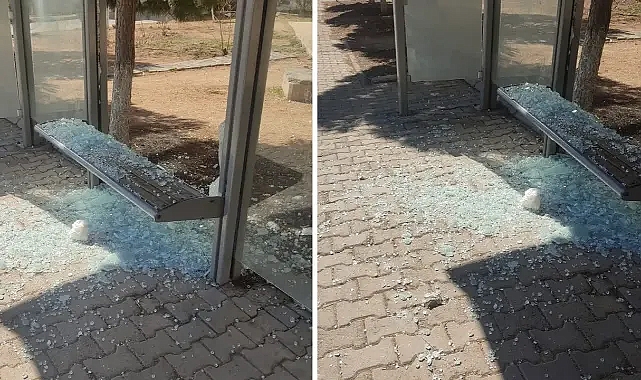 Urfa’da kimliği belirsiz kişiler durağın camını kırdı!