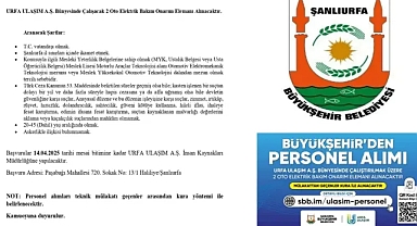 Şanlıurfa Büyükşehir 'den Personel Alımı Duyurusu