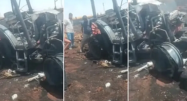 Şanlıurfa’da tarlada yangın! Traktör küle döndü!