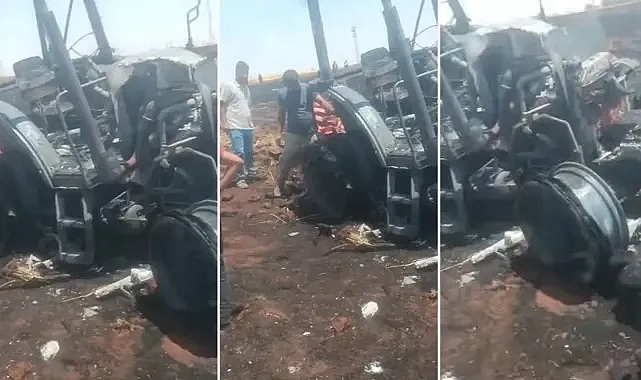 Şanlıurfa’da tarlada yangın! Traktör küle döndü!