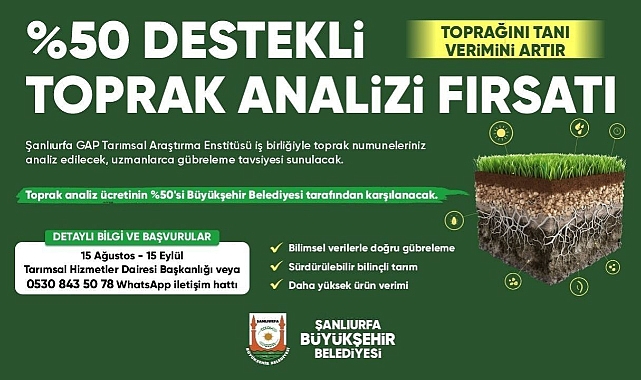 ŞANLIURFA BÜYÜKŞEHİR BELEDİYESİ’NDEN ÇİFTÇİLERE YÜZDE 50 HİBELİ TOPRAK ANALİZİ DESTEĞİ