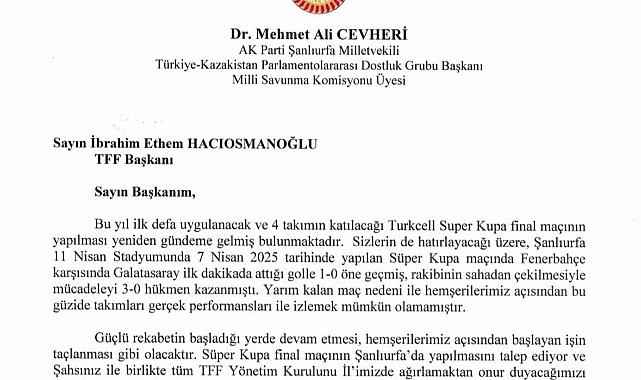 Süper Kupa Finali İçin Şanlıurfa’dan Resmî Talep