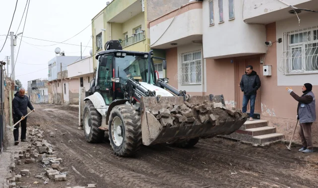 Ceylanpınar Belediyesi Cumhuriyet Mahallesi'nde Parke Çalışmalarını Sürdürüyor