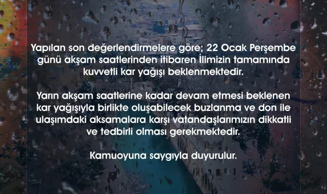 Eyyubiye Belediyesi'nden Kuvvetli Kar Yağışı İçin Hava Durumu Uyarısı