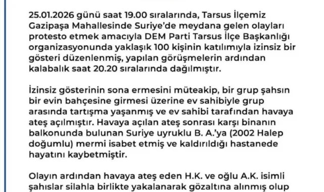 Mersin'de İzinsiz Gösteri Sonrası Suriyeli Şahıs Hayatını Kaybetti