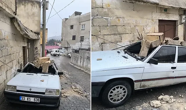 Şanlıurfa’da faciadan dönüldü! Otomobilin üstüne duvar devrildi!