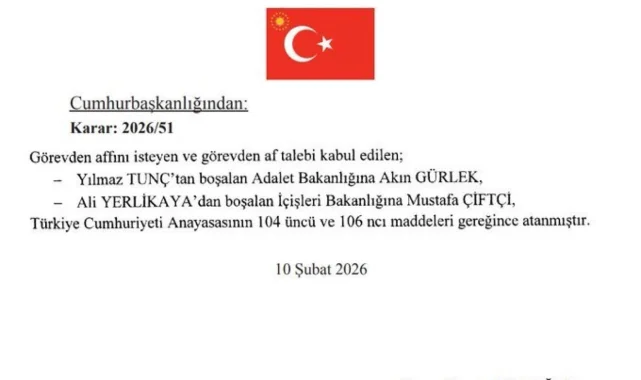 Adalet Bakanı Akın Gürlek, İçişleri Bakanı Mustafa Çiftçi Oldu