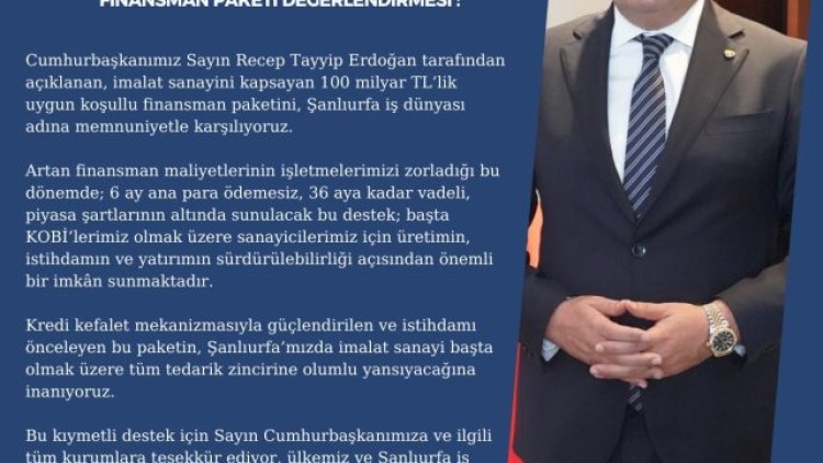 Mehmet Doğan Yetim'den 100 Milyar TL'lik Finansman Paketi Değerlendirmesi
