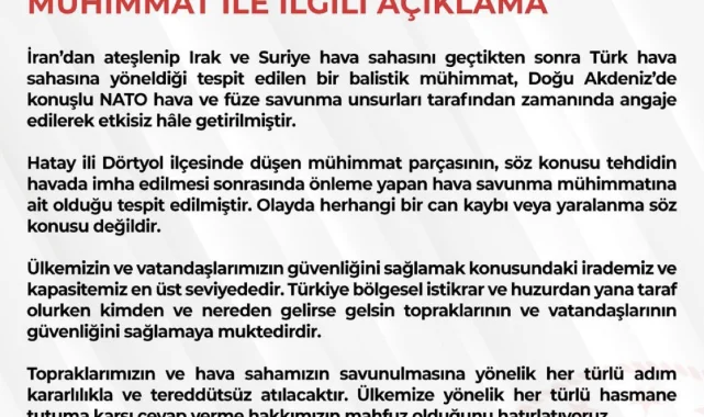 MSB: Doğu Akdeniz'de NATO Unsurları Balistik Mühimmatı Etkisiz Hale Getirdi