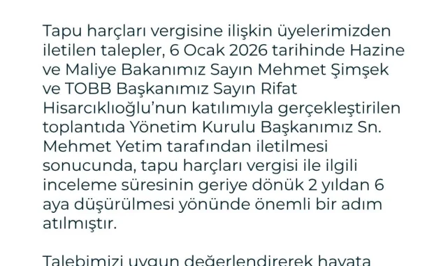 ŞUTSO'nun Girişimleriyle Tapu Harcı Vergisi İnceleme Süresi Kısaltıldı