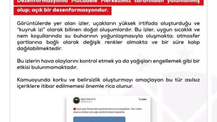 Dezenformasyonla Mücadele Merkezi: Kimyasal Püskürtme İddiaları Asılsız