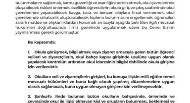 Okul Güvenliği İçin Valilik Genel Emri Yayımlandı