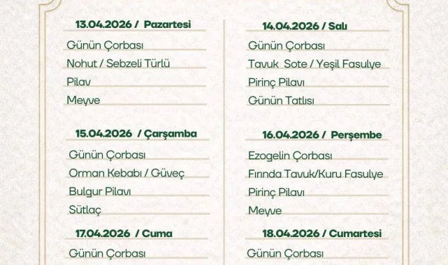 Viranşehir Kent Lokantası Haftalık Menüsü Açıklandı