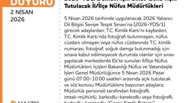 YDS Sınavı İçin Haliliye Nüfus Müdürlüğü Açık Olacak