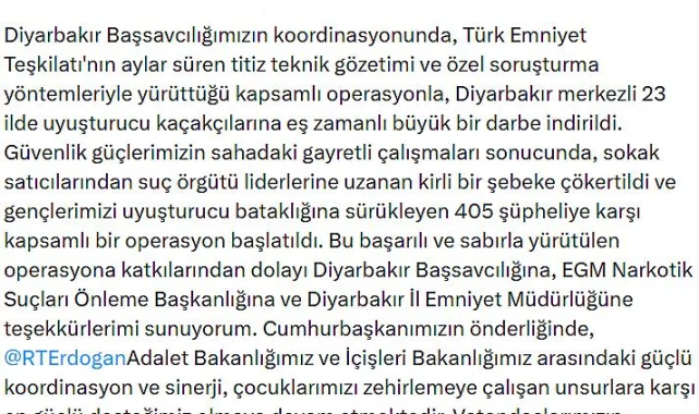 Diyarbakır'da Uyuşturucu Operasyonu: 405 Zanlı Hakkında Gözaltı Kararı