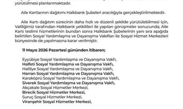 Halfeti'de Sosyal Yardım Ödemeleri Aile Kartlarına Yatırıldı