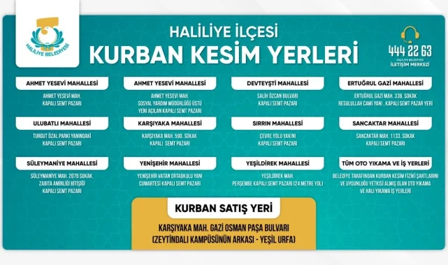 Haliliye'de Kurban Kesim ve Satış Yerleri Belirlendi