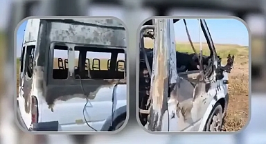 Ceylanpınar’da park halindeki minibüs küle döndü!