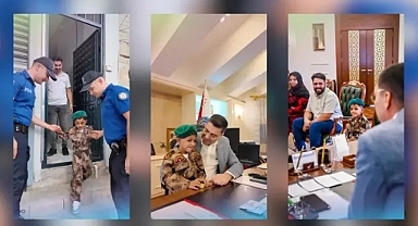 Polis helikopterini Türk bayrağıyla selamlayan minik Abdullah Emre'ye anlamlı ödül