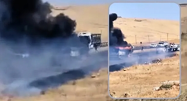 Şanlıurfa'da seyir halindeki tır alevlere teslim oldu! Yol trafiğe kapandı
