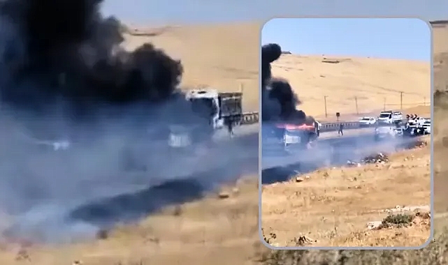 Şanlıurfa'da seyir halindeki tır alevlere teslim oldu! Yol trafiğe kapandı