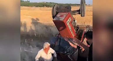 Suruç’ta korkutan kaza: Kontrolden çıkan traktör devrildi