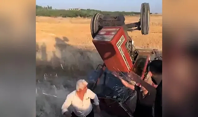 Suruç’ta korkutan kaza: Kontrolden çıkan traktör devrildi